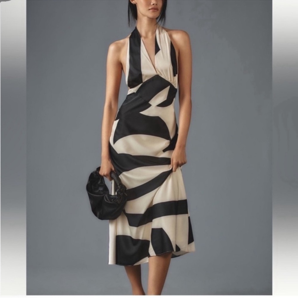 Nwt Bardot Black & Cream Halter Midi Dress